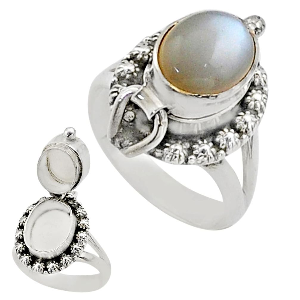 925 silver 4.49cts natural rainbow moonstone poison box ring size 6.5 t73180