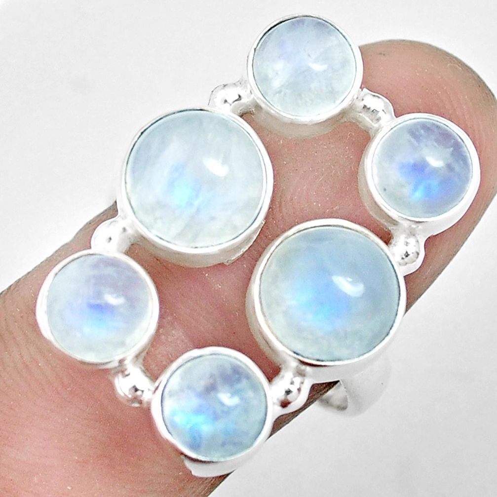 925 silver 10.75cts natural rainbow moonstone round shape ring size 8.5 p32026