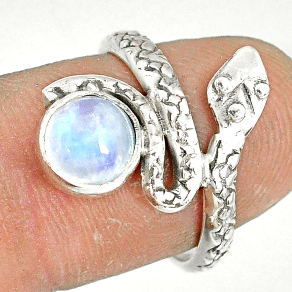 925 silver 2.39cts natural rainbow moonstone round snake ring size 7 r78636