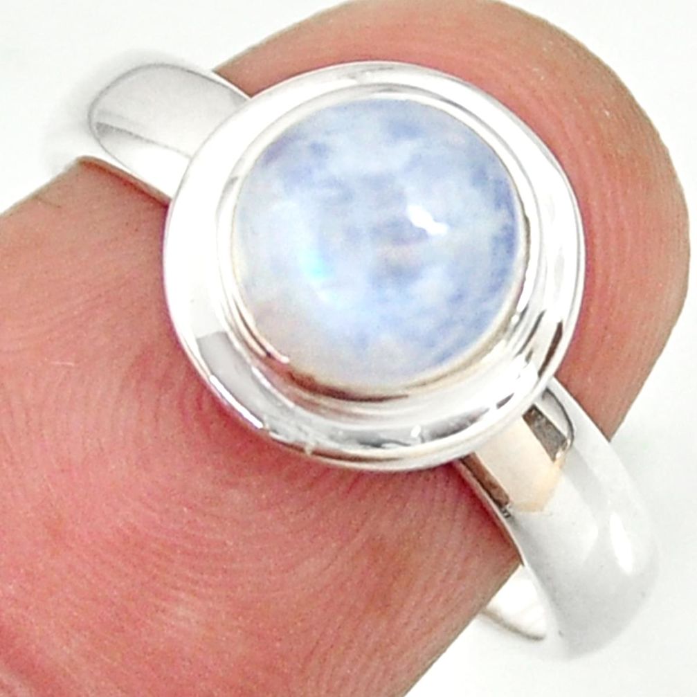 925 silver 2.32cts natural rainbow moonstone round solitaire ring size 6 r34216