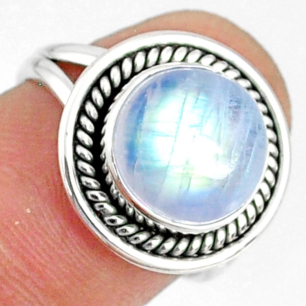 925 silver 5.38cts natural rainbow moonstone round solitaire ring size 6 r76372