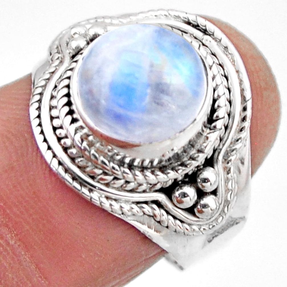925 silver 4.69cts natural rainbow moonstone round solitaire ring size 7 r53294