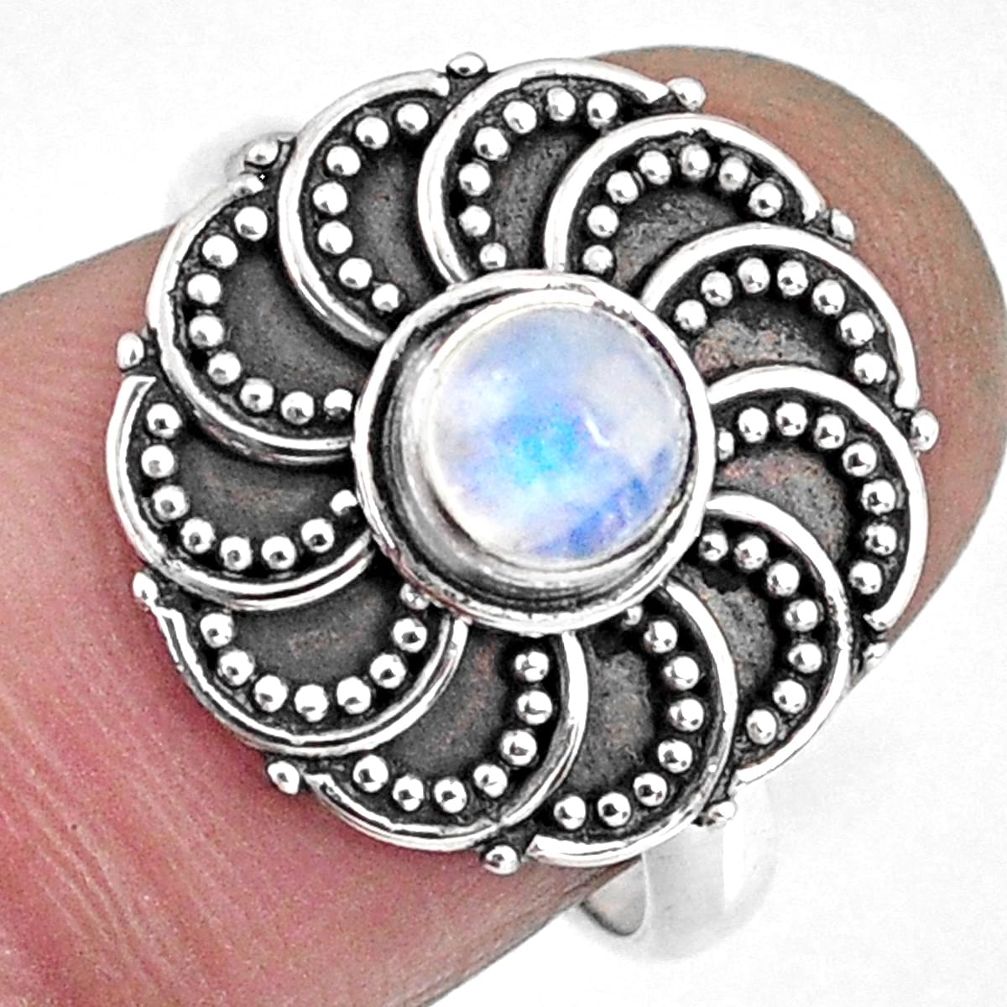 925 silver 0.88cts natural rainbow moonstone round solitaire ring size 7 r57900