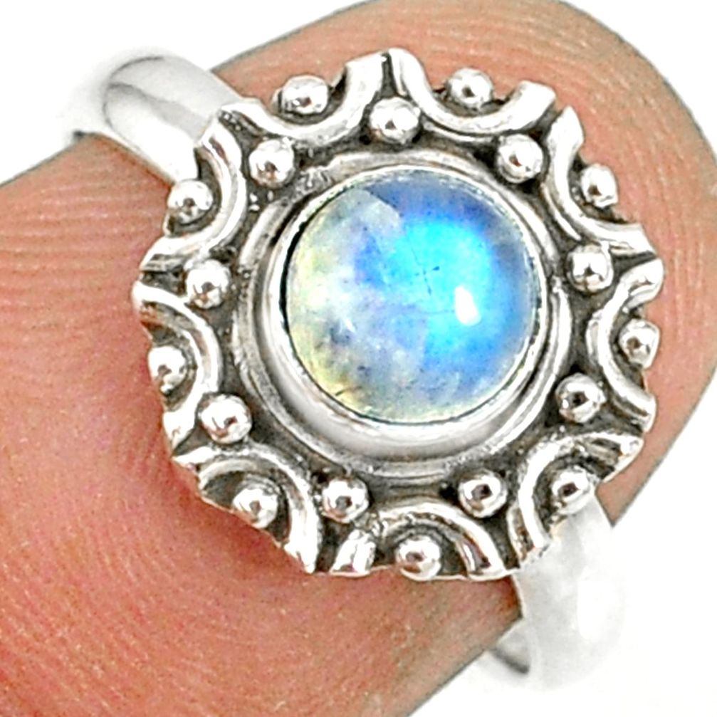 925 silver 1.28cts natural rainbow moonstone round solitaire ring size 7 r82178