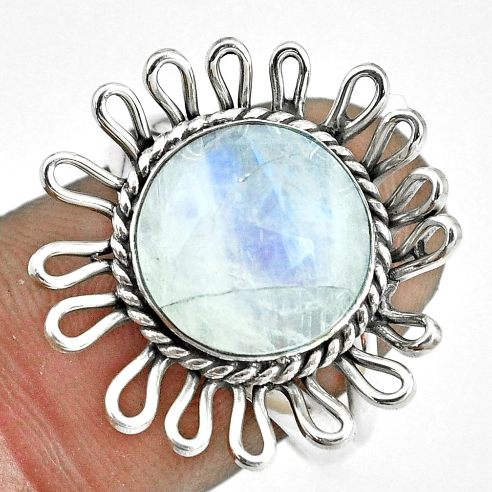 925 silver 5.87cts natural rainbow moonstone round solitaire ring size 8 p70060