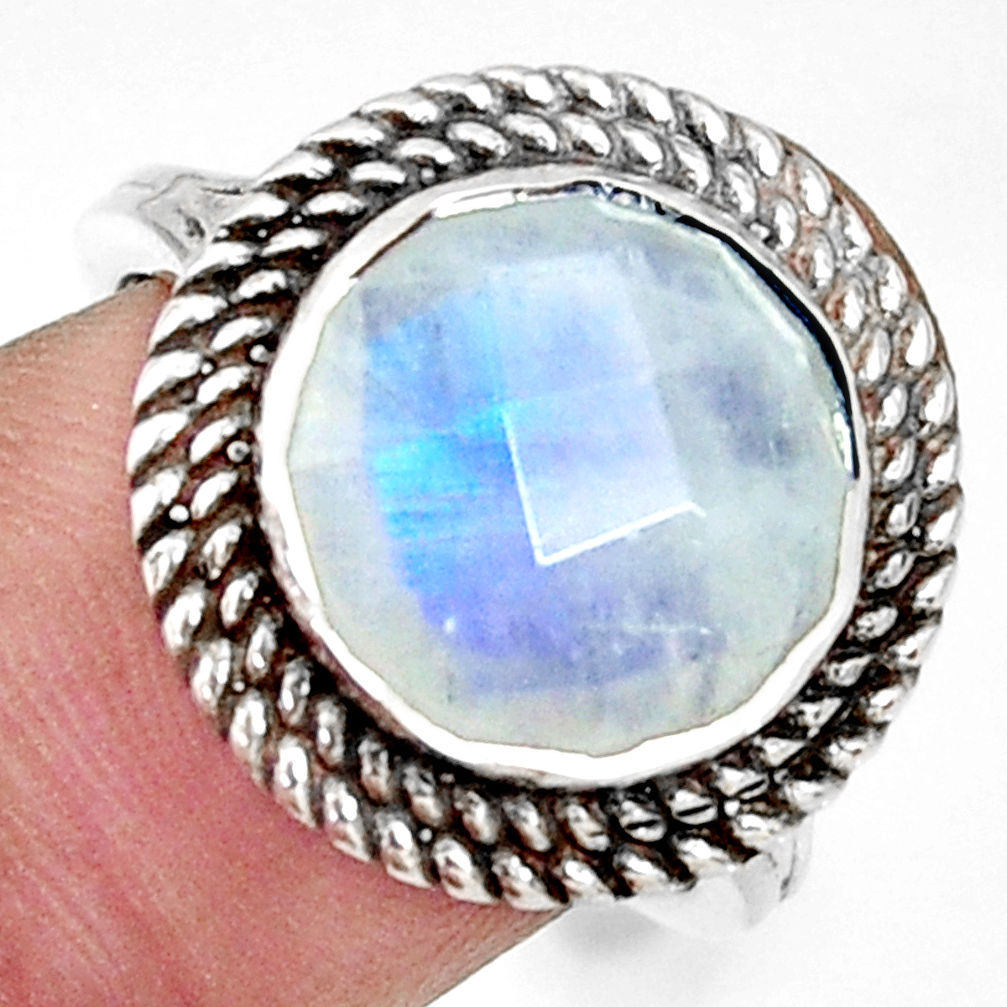 925 silver 6.79cts natural rainbow moonstone round solitaire ring size 8 r33393