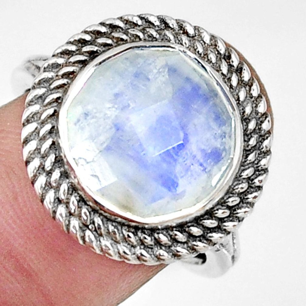 925 silver 7.02cts natural rainbow moonstone round solitaire ring size 8 r33399