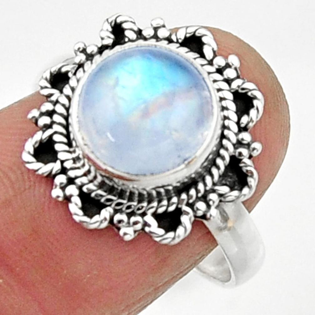 925 silver 4.63cts natural rainbow moonstone round solitaire ring size 8 r52524