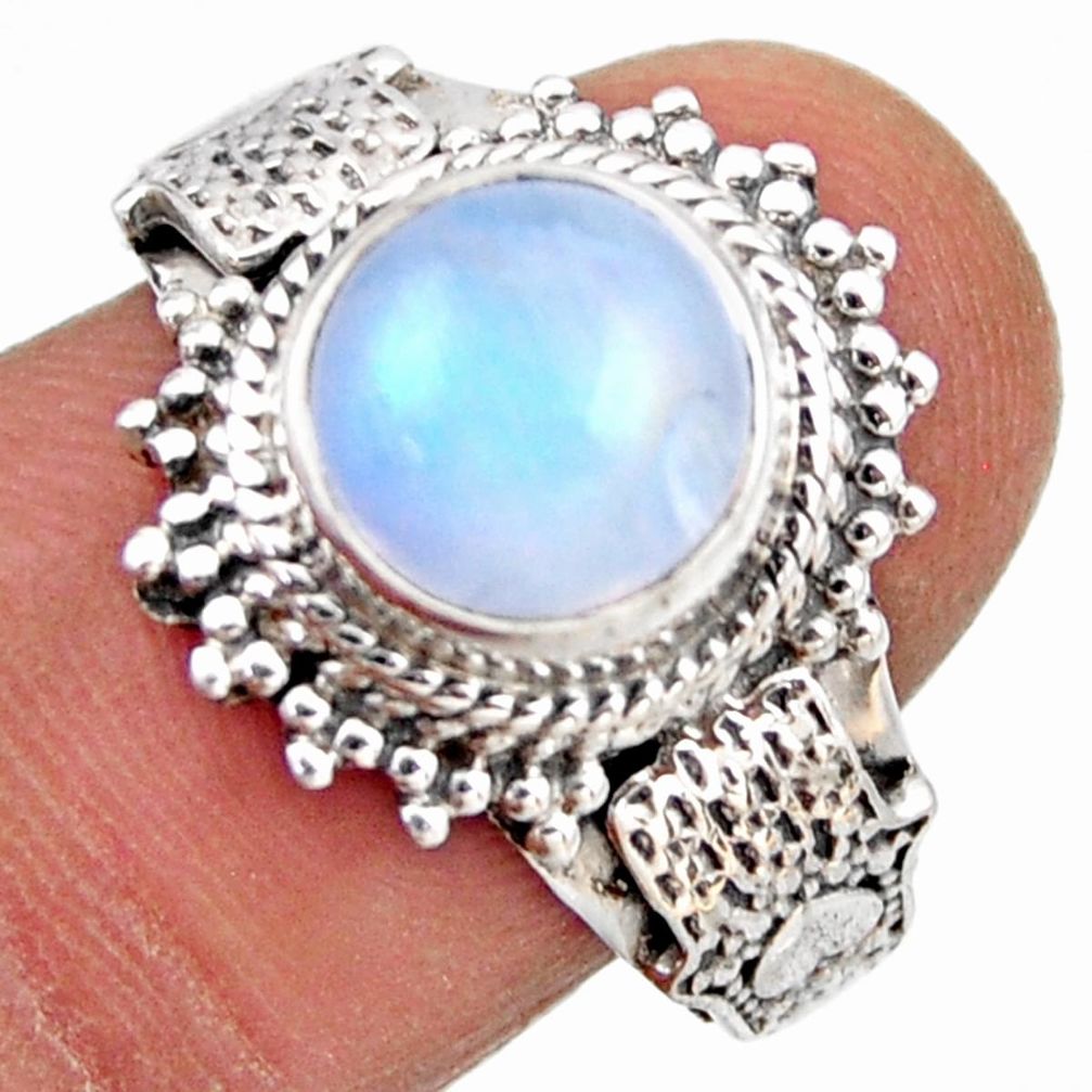 925 silver 5.30cts natural rainbow moonstone round solitaire ring size 8 r53636