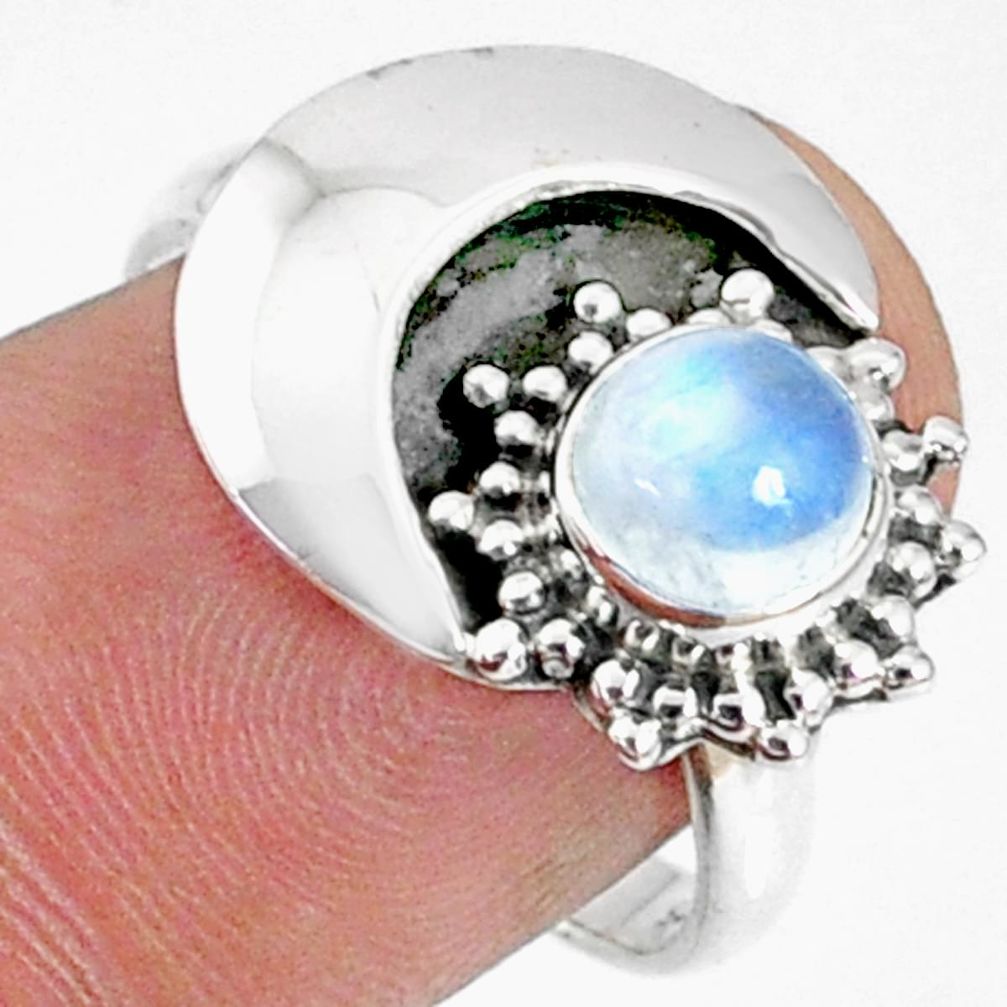 925 silver 1.21cts natural rainbow moonstone round solitaire ring size 8 r67376