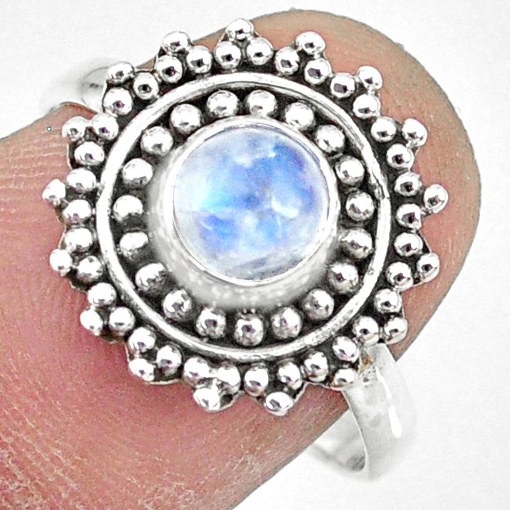 925 silver 1.39cts natural rainbow moonstone round solitaire ring size 8 r74798