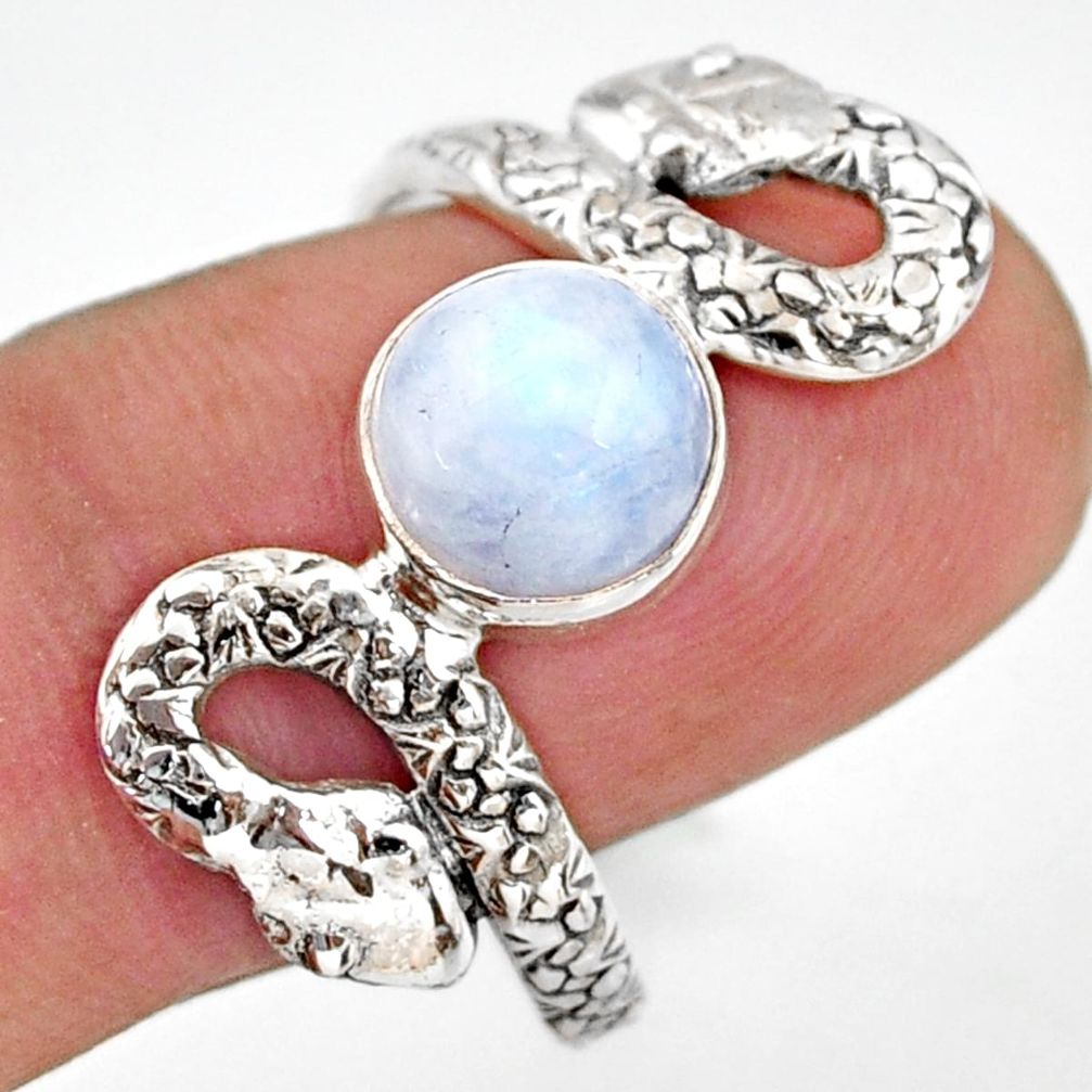 925 silver 3.01cts natural rainbow moonstone snake solitaire ring size 10 d46280