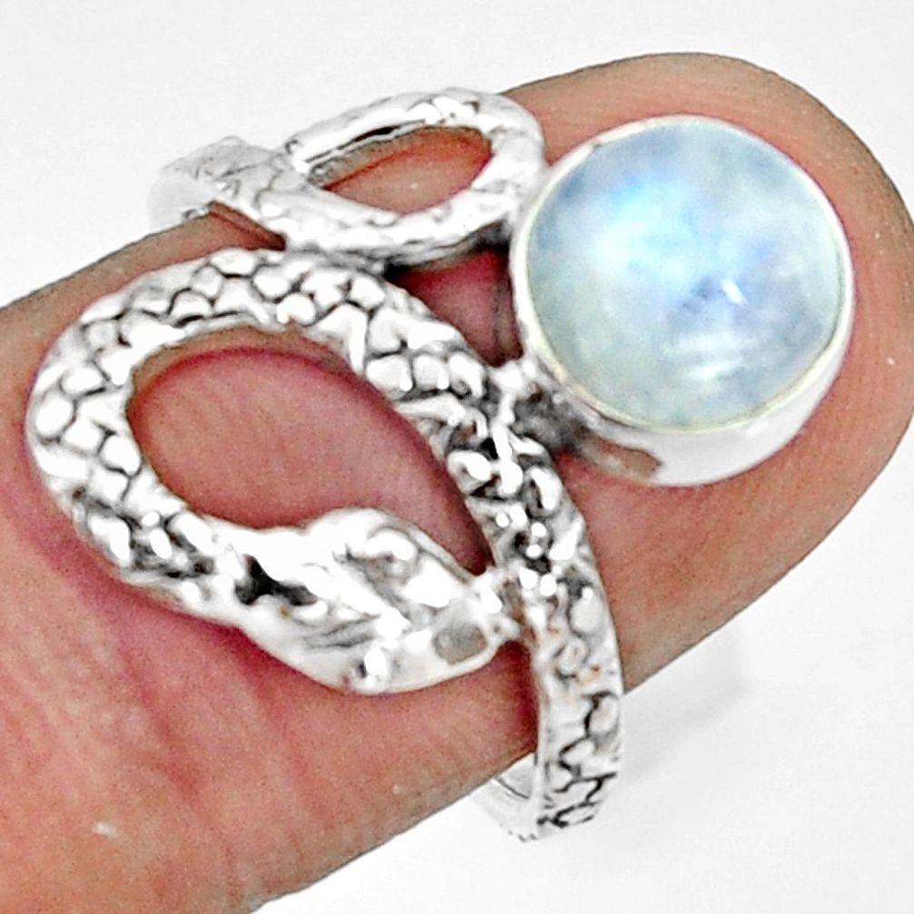 925 silver 3.19cts natural rainbow moonstone snake solitaire ring size 7 r22568