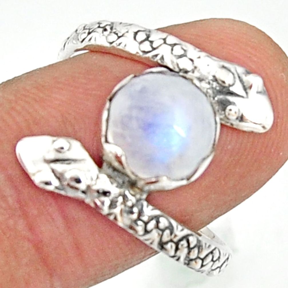 925 silver 3.12cts natural rainbow moonstone snake solitaire ring size 8 r22608