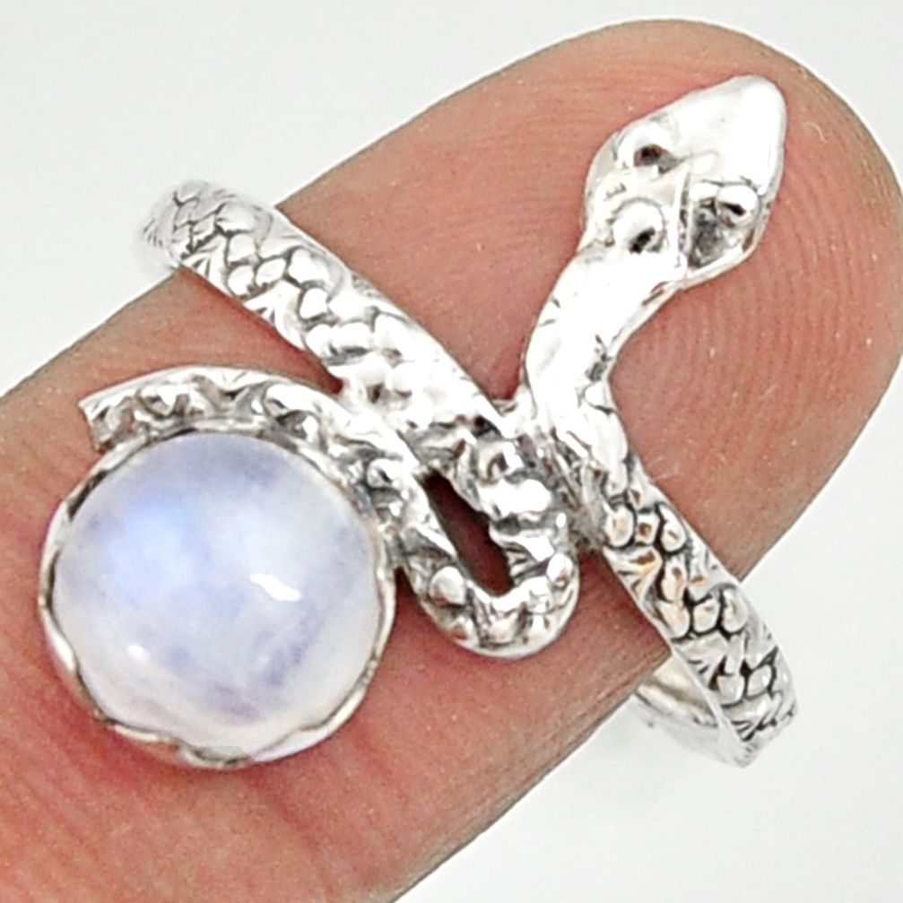 925 silver 3.01cts natural rainbow moonstone snake solitaire ring size 9 r22604