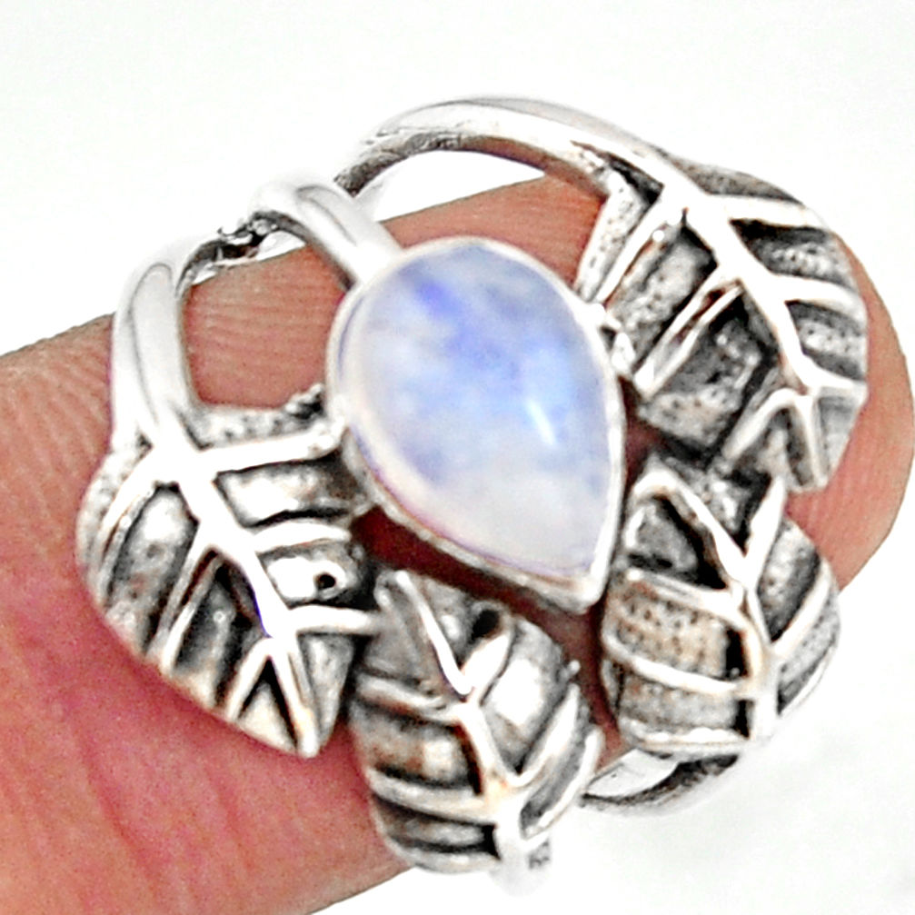 925 silver 2.63cts natural rainbow moonstone solitaire leaf ring size 8 r37053