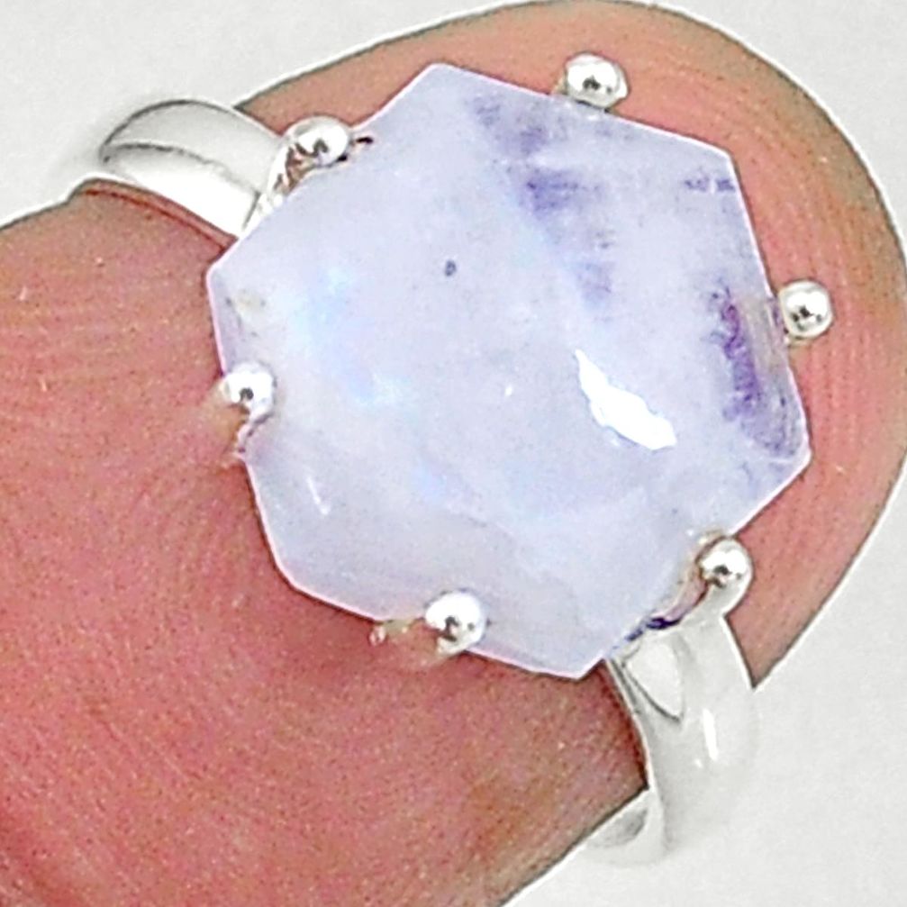 silver 4.86cts natural rainbow moonstone solitaire handmade ring size 6 t8313