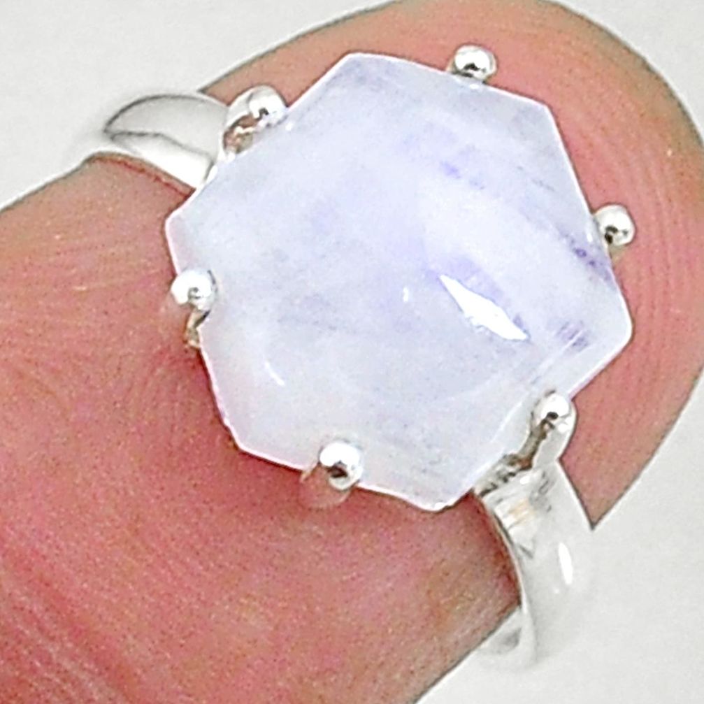 silver 4.91cts natural rainbow moonstone solitaire handmade ring size 6 t8317