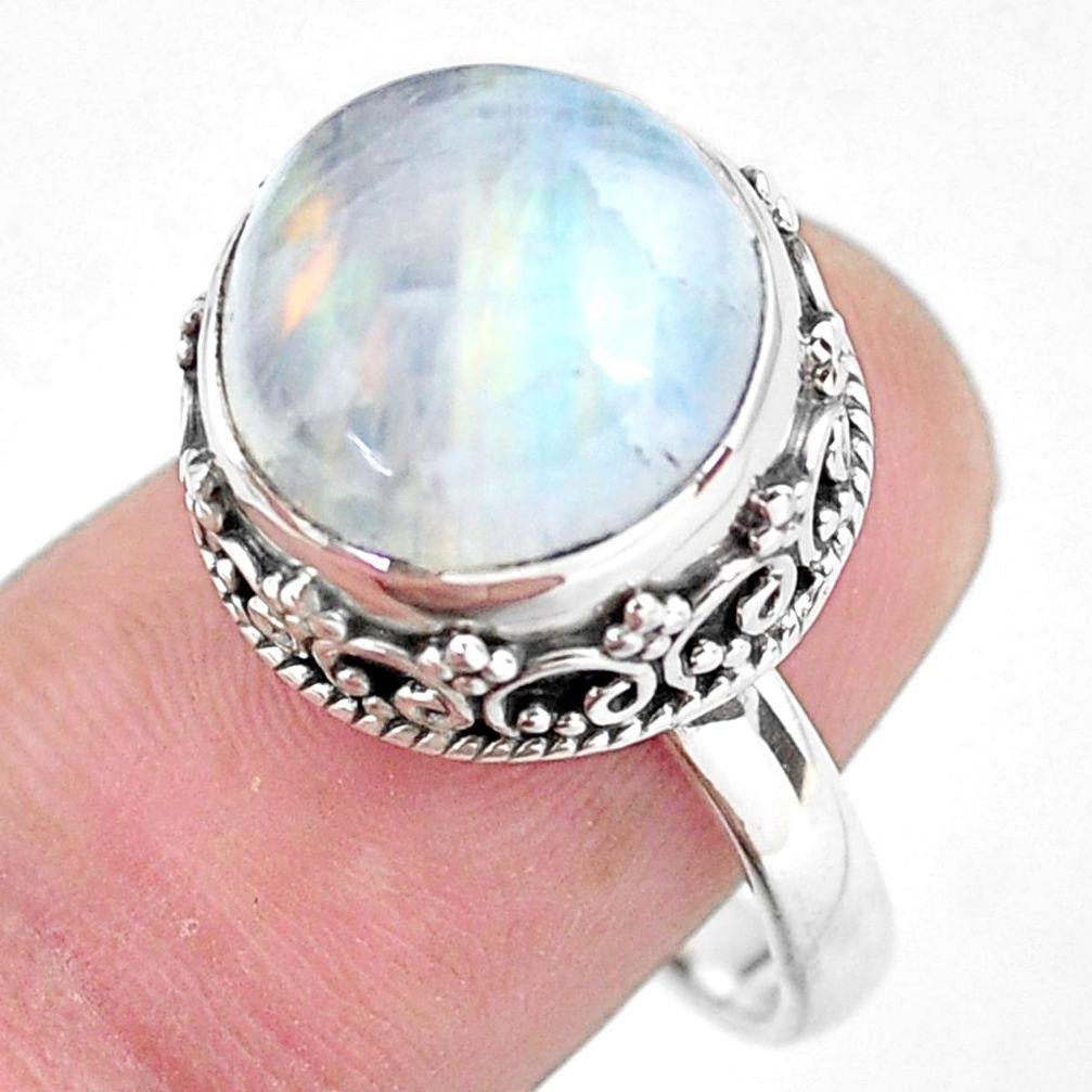 925 silver 6.47cts natural rainbow moonstone solitaire ring size 8.5 p56729