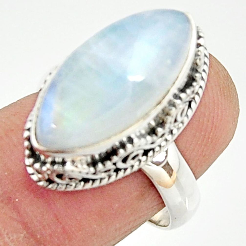 925 silver 8.68cts natural rainbow moonstone solitaire ring size 7.5 r22304