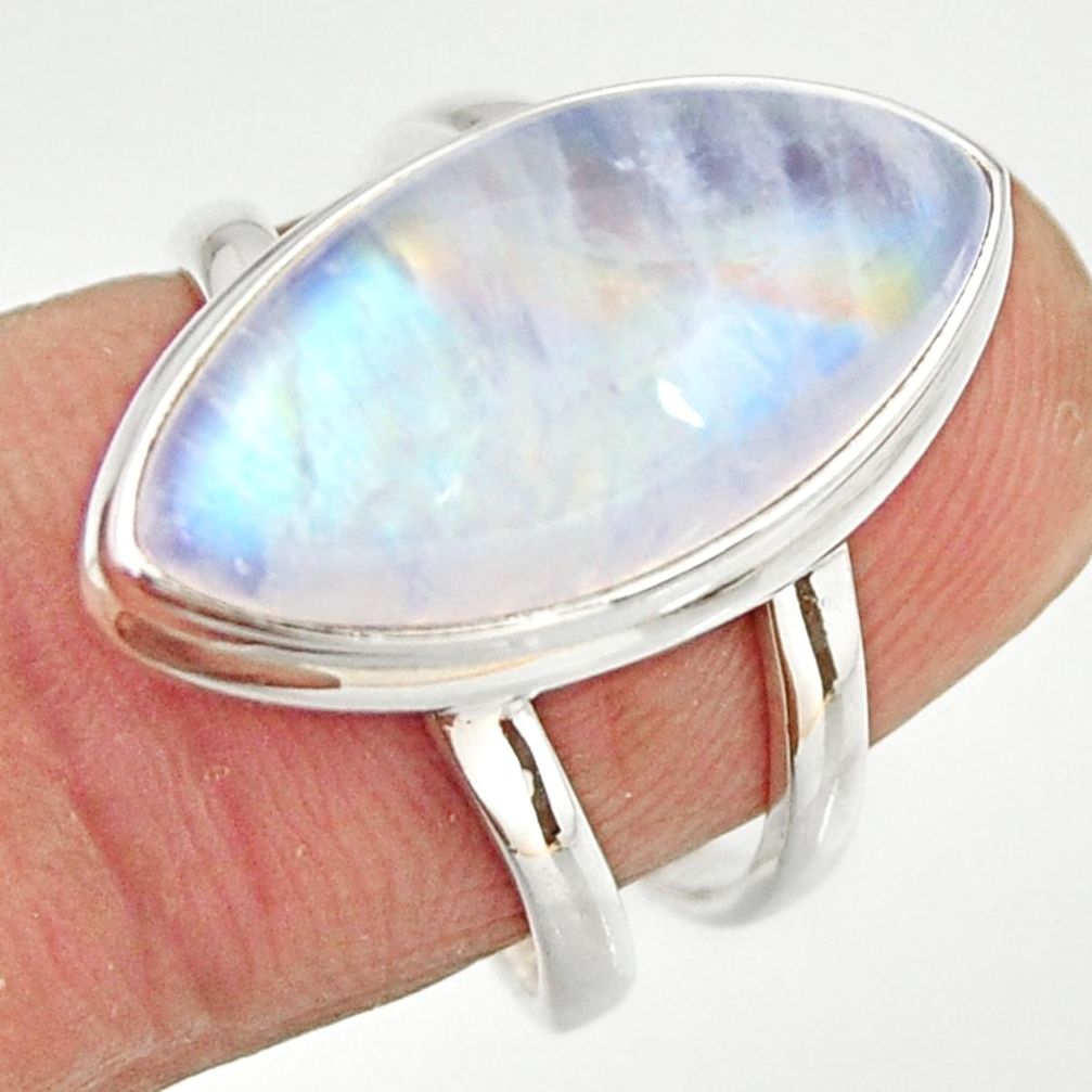 925 silver 11.46cts natural rainbow moonstone solitaire ring size 6.5 r27029