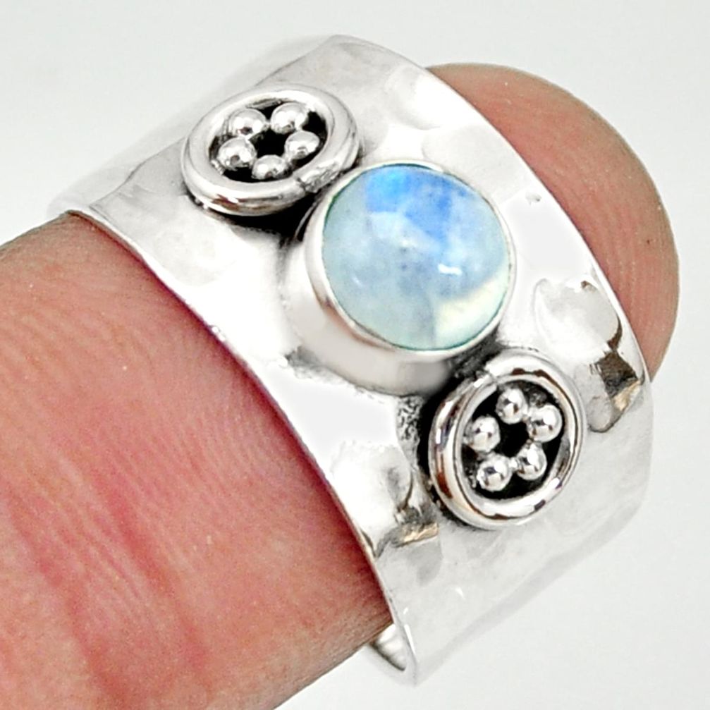 925 silver 1.40cts natural rainbow moonstone solitaire ring size 7.5 r34637