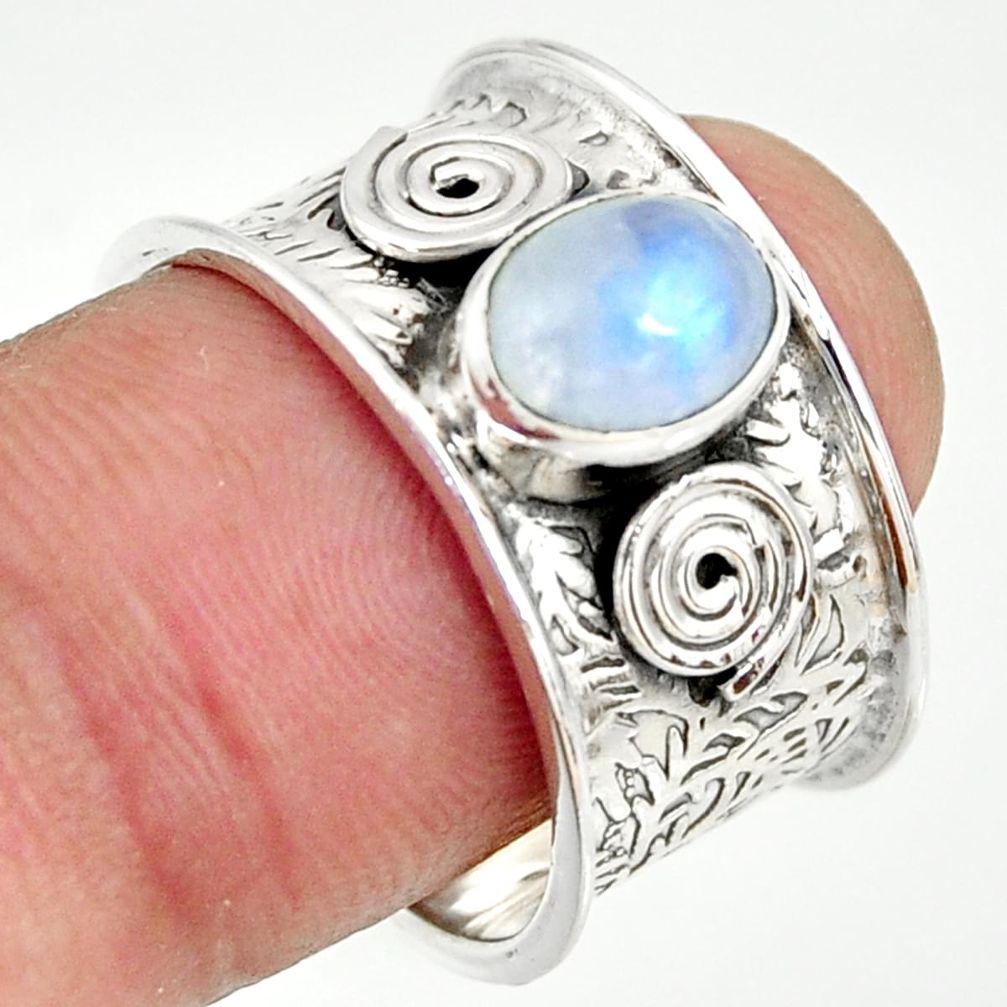 925 silver 2.24cts natural rainbow moonstone solitaire ring size 8.5 r34695