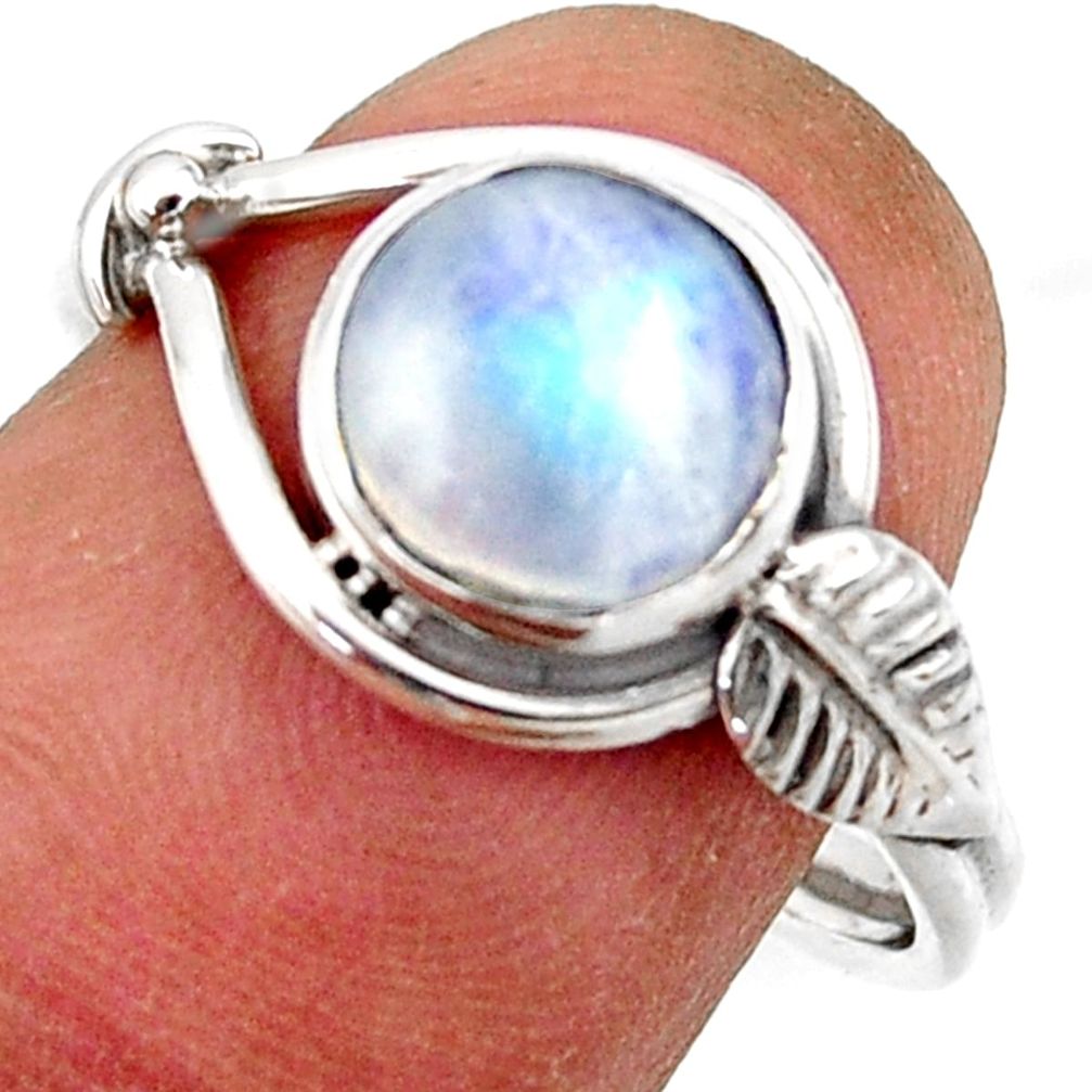 925 silver 3.17cts natural rainbow moonstone solitaire ring size 8.5 r41557