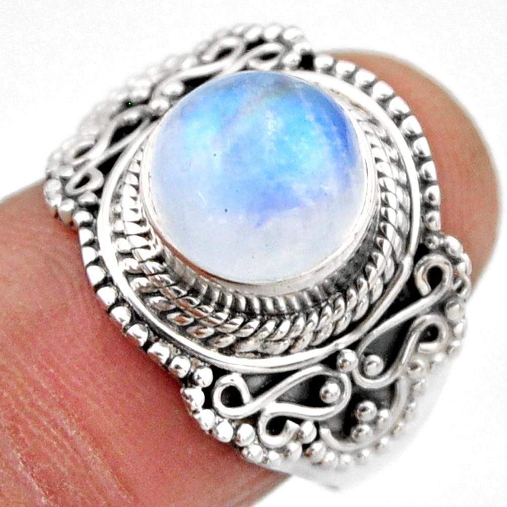 925 silver 5.08cts natural rainbow moonstone solitaire ring size 7.5 r53289