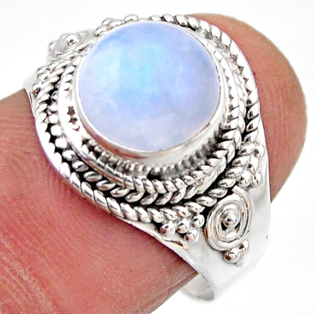 925 silver 4.42cts natural rainbow moonstone solitaire ring size 7.5 r53297