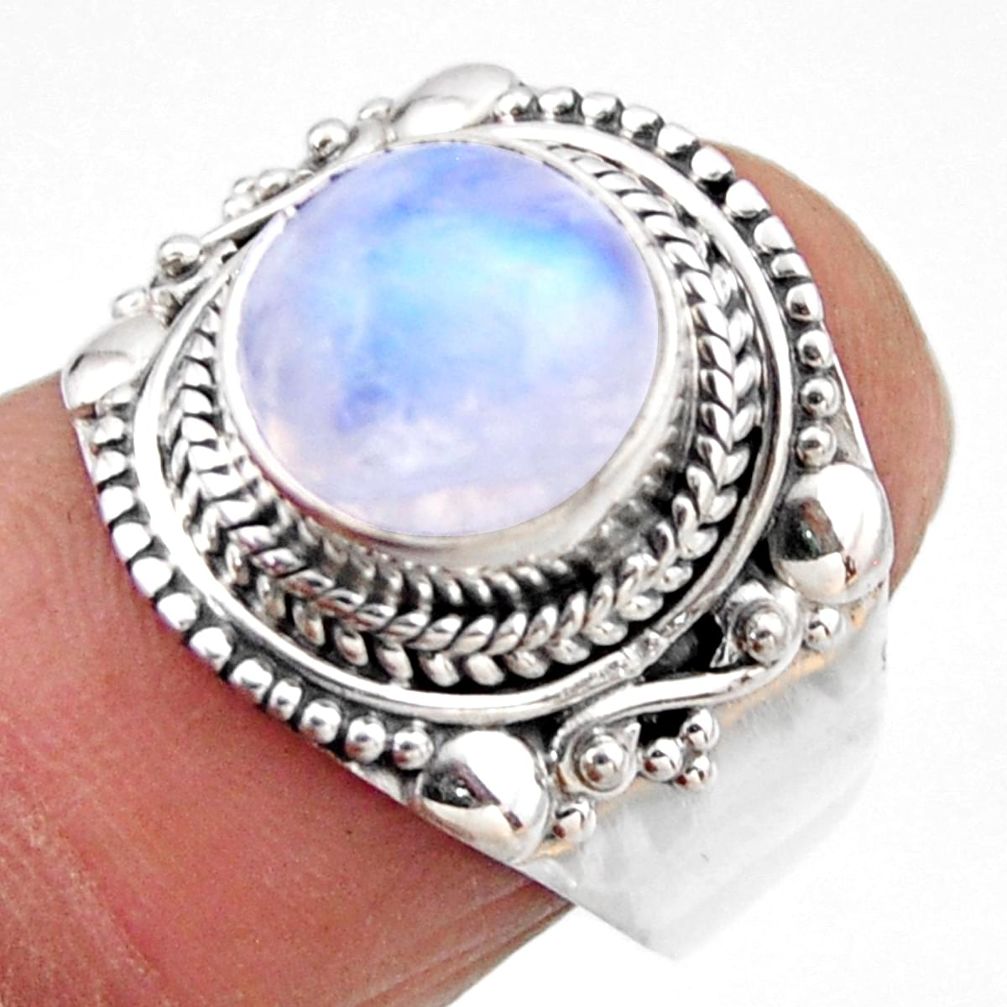 925 silver 5.13cts natural rainbow moonstone solitaire ring size 7.5 r53300