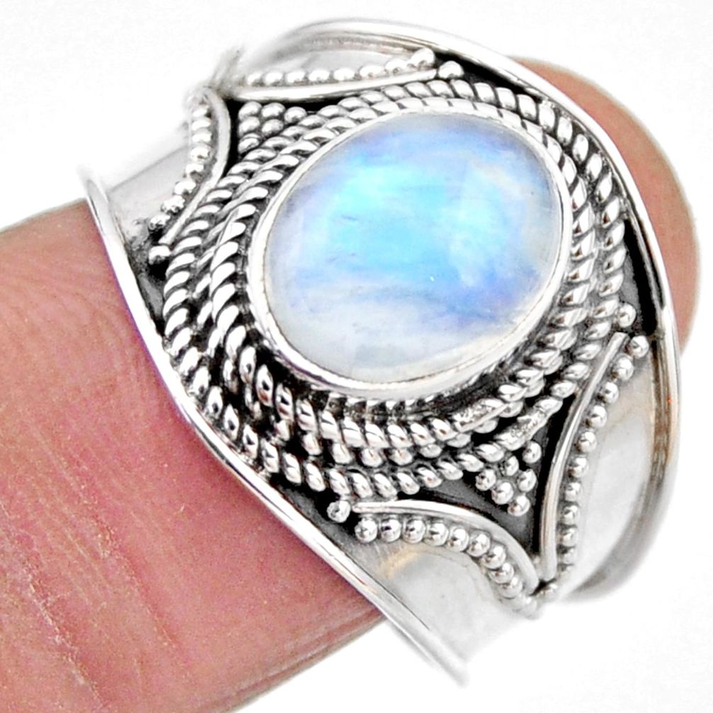 925 silver 4.21cts natural rainbow moonstone solitaire ring size 8.5 r53604