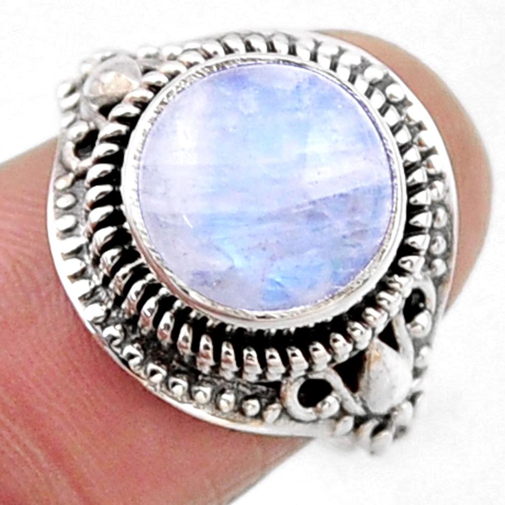 925 silver 5.70cts natural rainbow moonstone solitaire ring size 7.5 r54599