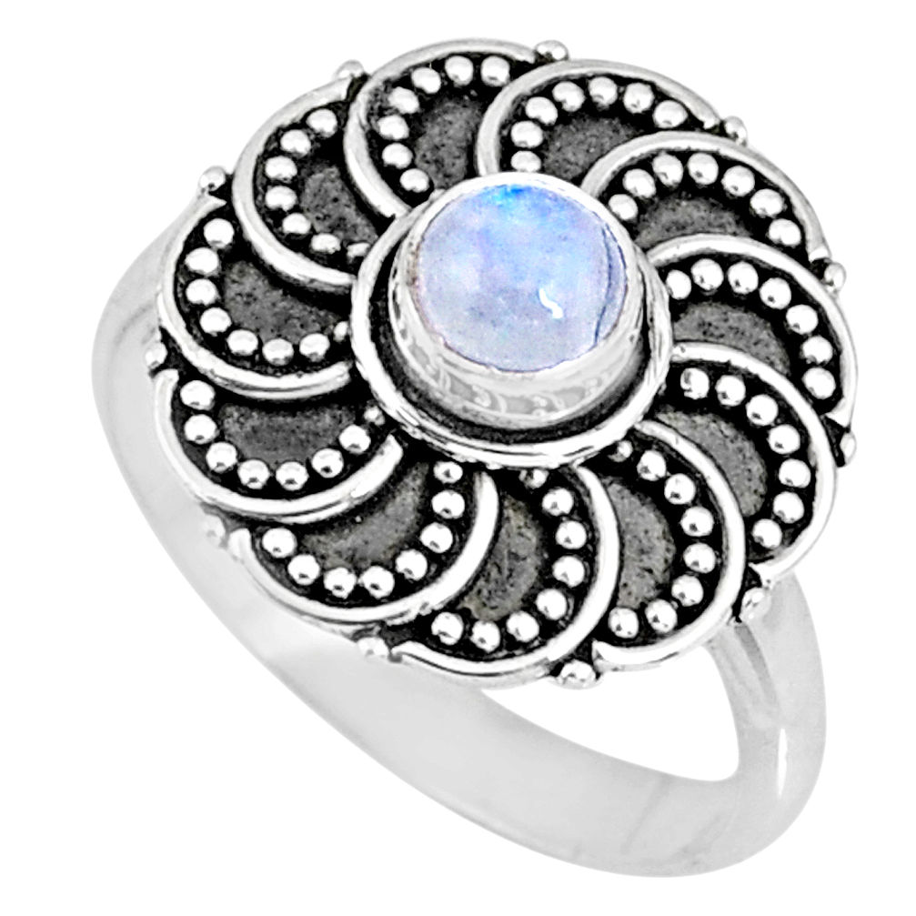 925 silver 0.85cts natural rainbow moonstone solitaire ring size 7.5 r57895