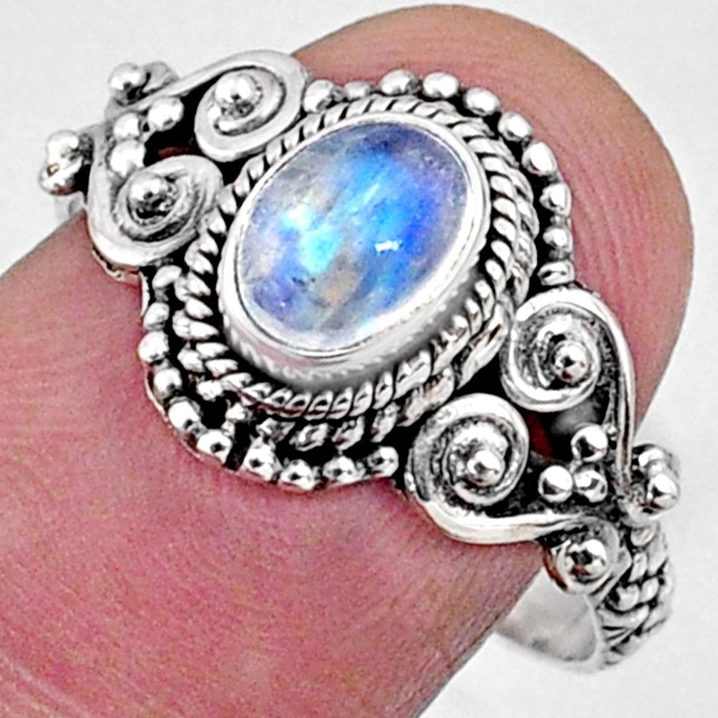 925 silver 1.55cts natural rainbow moonstone solitaire ring size 8.5 r64939