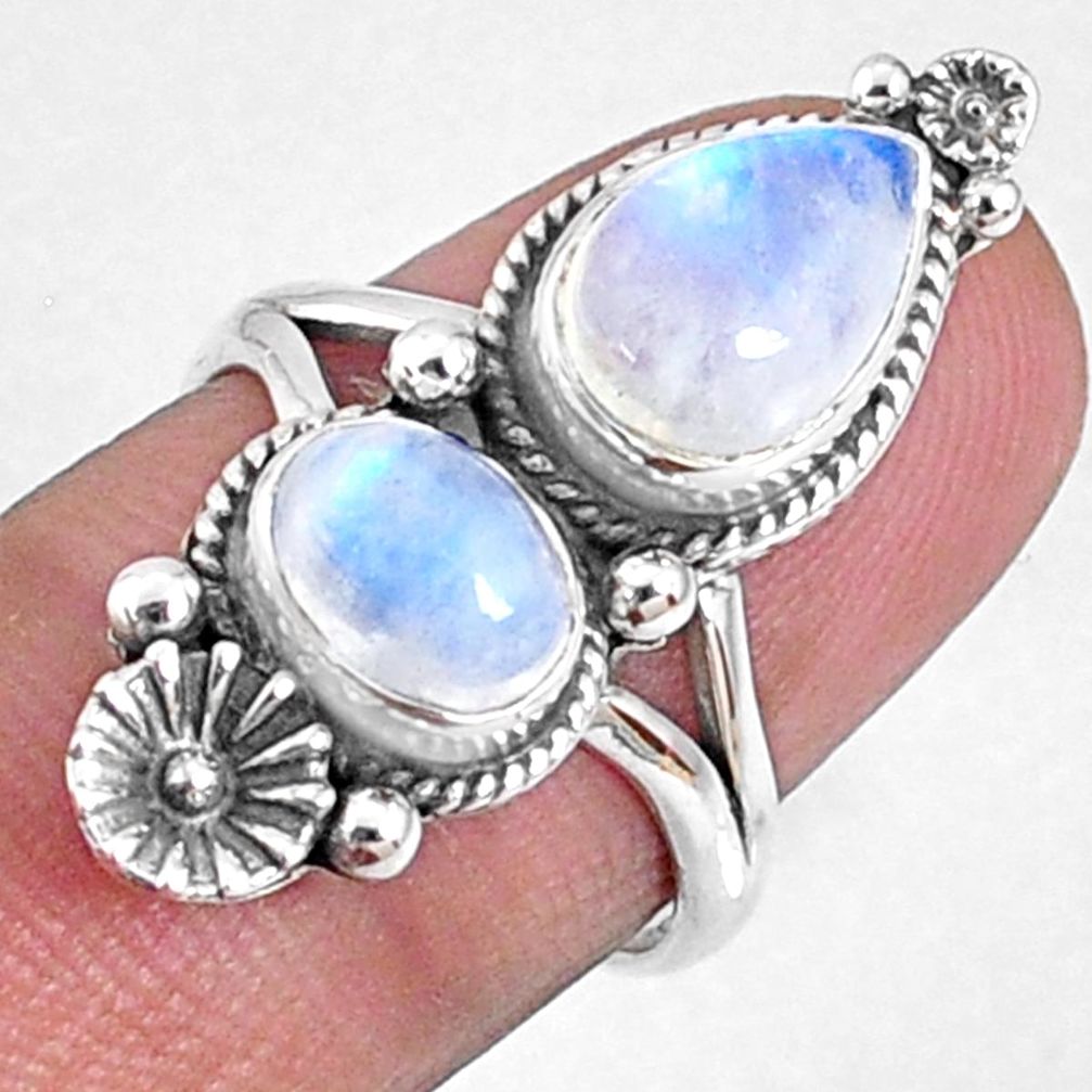 925 silver 4.38cts natural rainbow moonstone solitaire ring size 6.5 r67319