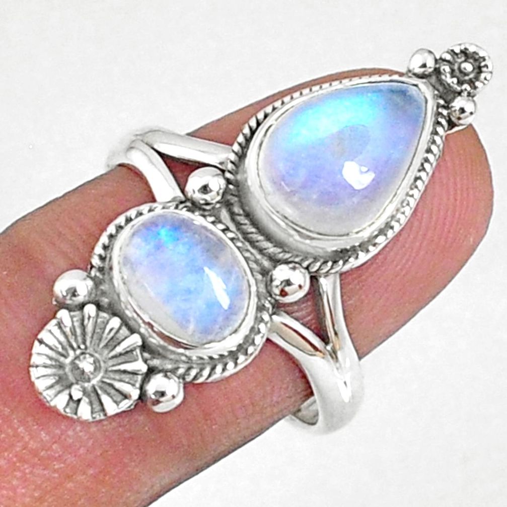 925 silver 4.38cts natural rainbow moonstone solitaire ring size 7.5 r67320