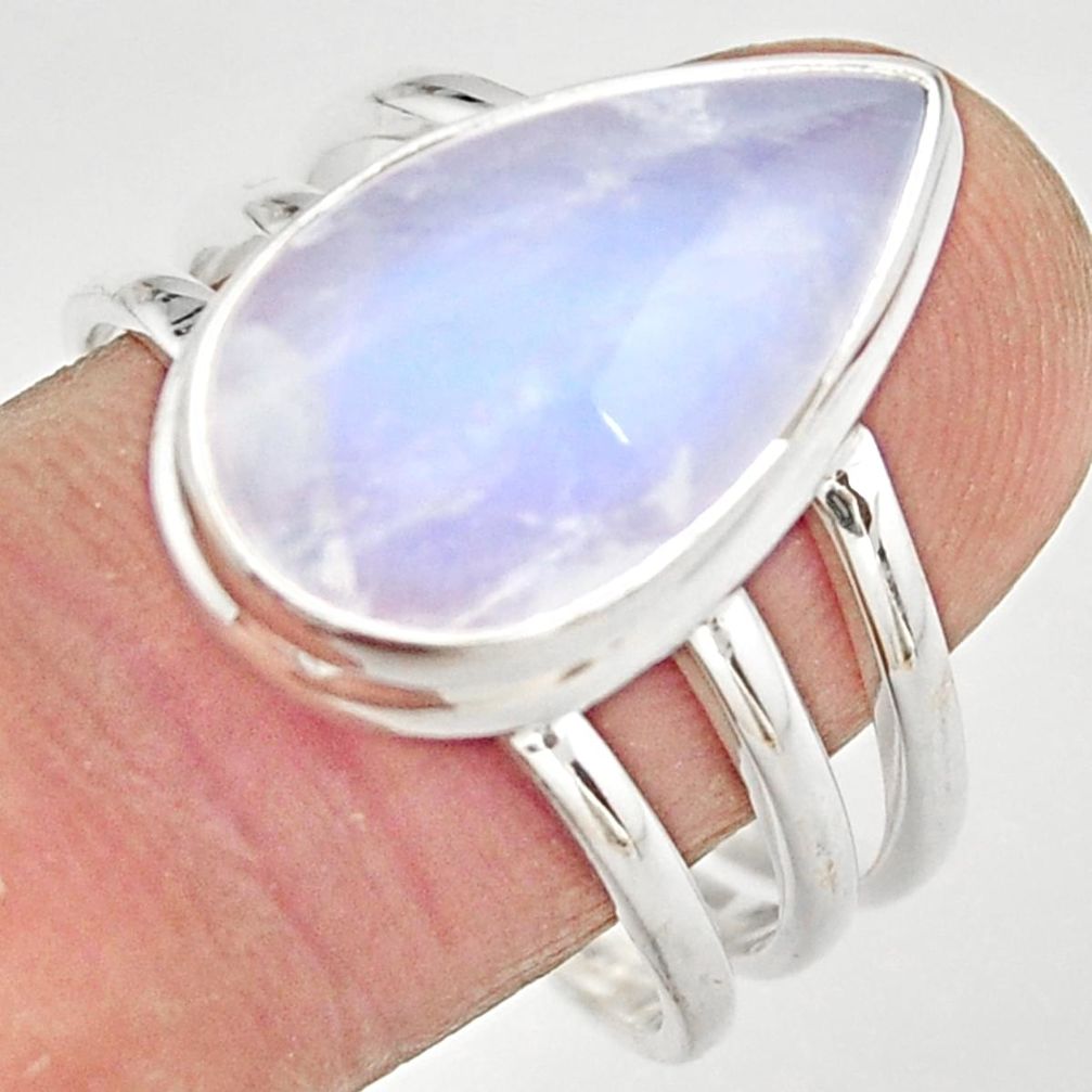 925 silver 10.54cts natural rainbow moonstone solitaire ring size 10 r21494