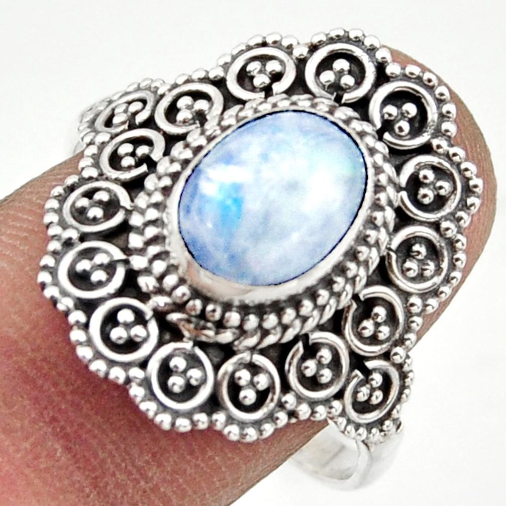 925 silver 3.25cts natural rainbow moonstone solitaire ring size 10 r41798