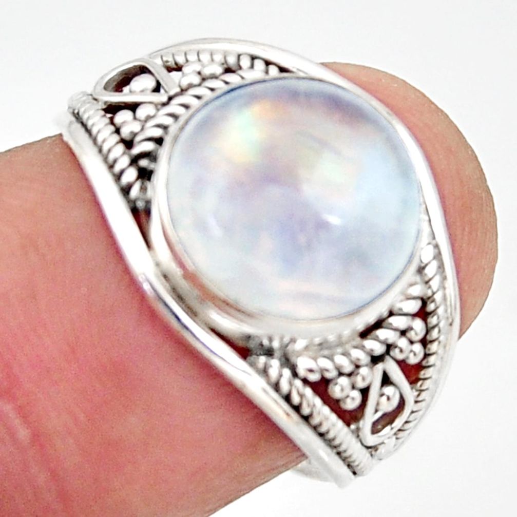 925 silver 4.83cts natural rainbow moonstone solitaire ring size 7 r35440