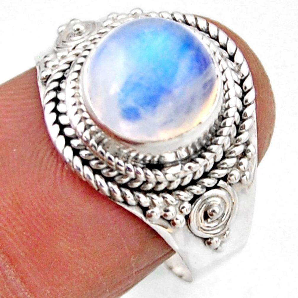 925 silver 3.01cts natural rainbow moonstone solitaire ring size 8 r53624