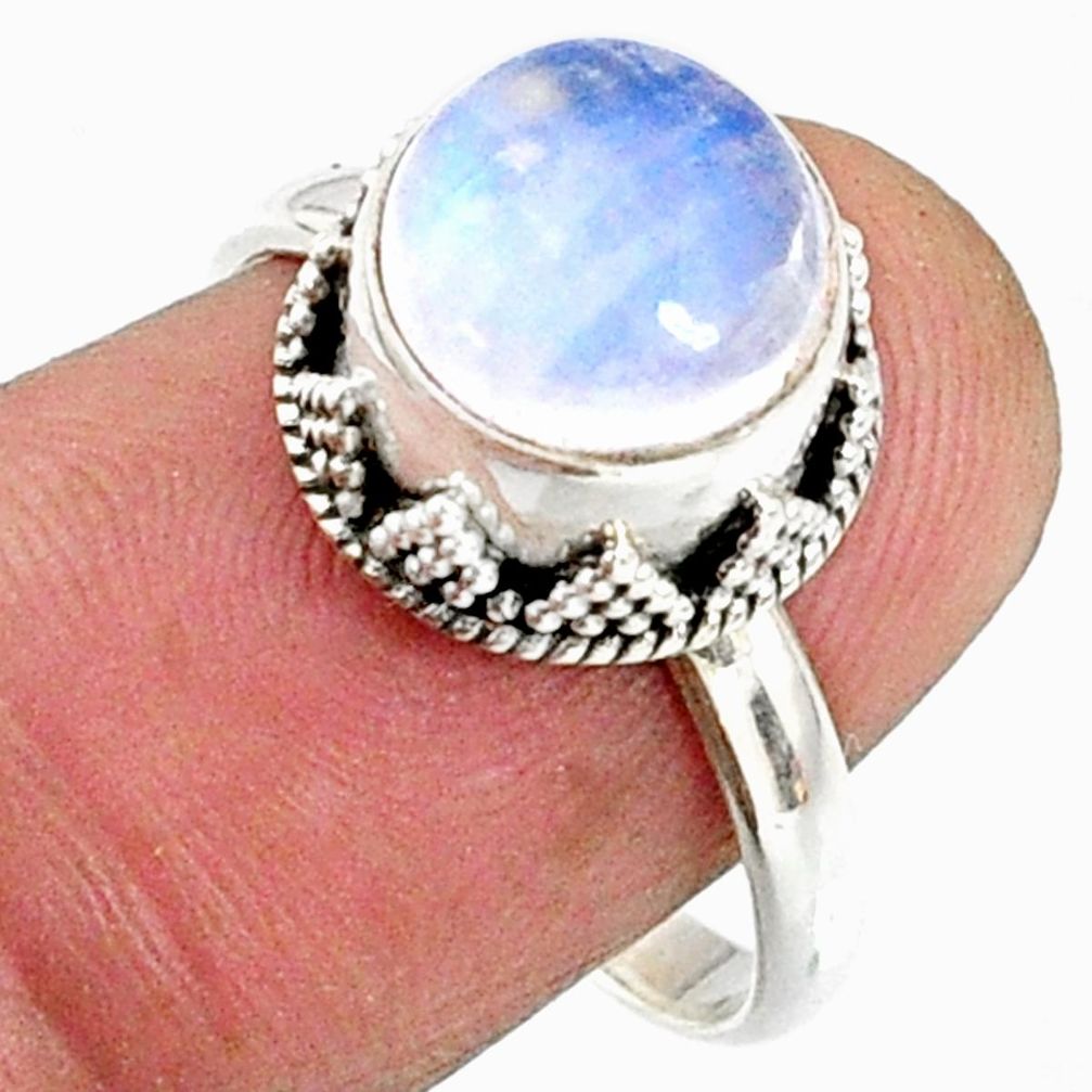925 silver 4.69cts natural rainbow moonstone solitaire ring size 8 r64731