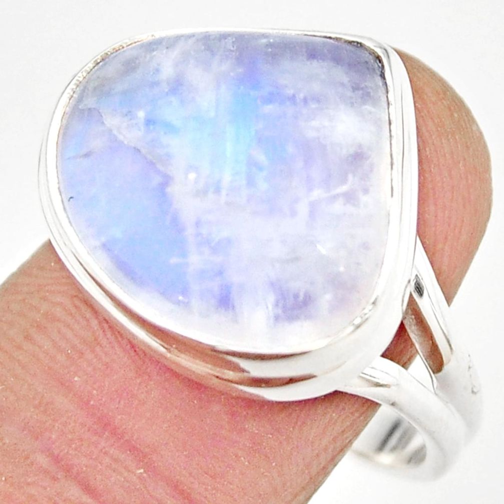 925 silver 11.93cts natural rainbow moonstone solitaire ring size 9 r21484