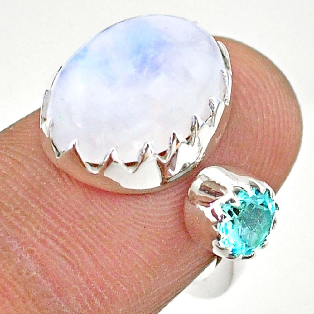 925 silver 7.62cts natural rainbow moonstone topaz adjustable ring size 6 t43496