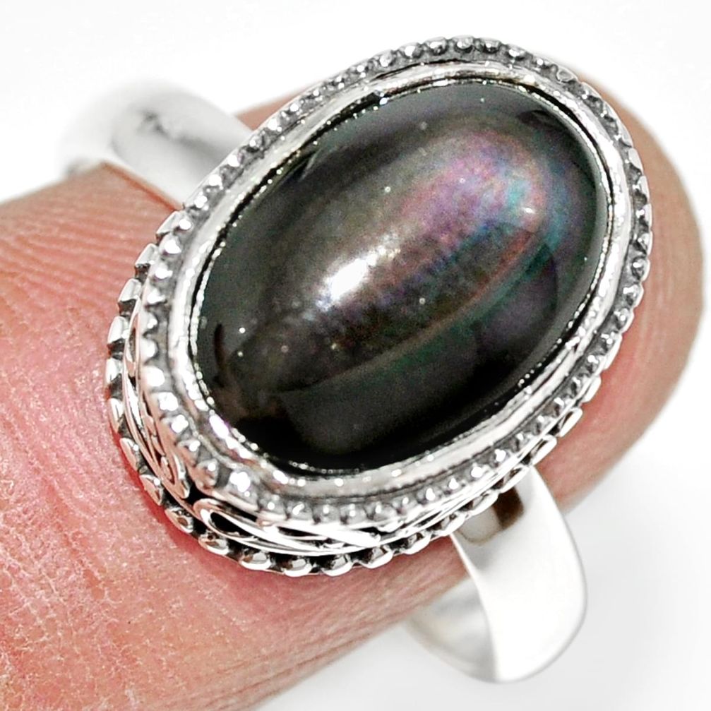 925 silver 6.33cts natural rainbow obsidian eye solitaire ring size 9.5 r21204