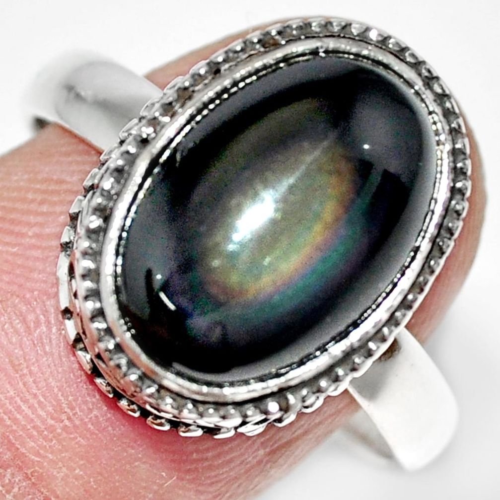 925 silver 6.92cts natural rainbow obsidian eye solitaire ring size 9.5 r21220