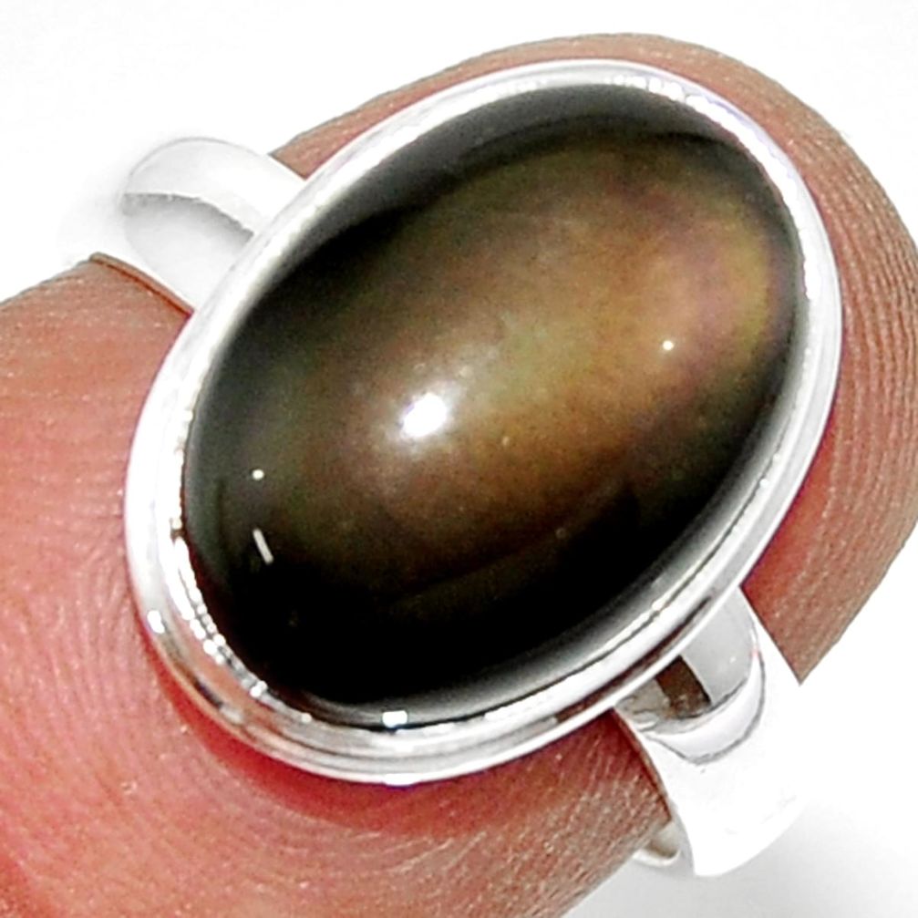 925 silver 6.72cts natural rainbow obsidian eye solitaire ring size 6.5 r39384