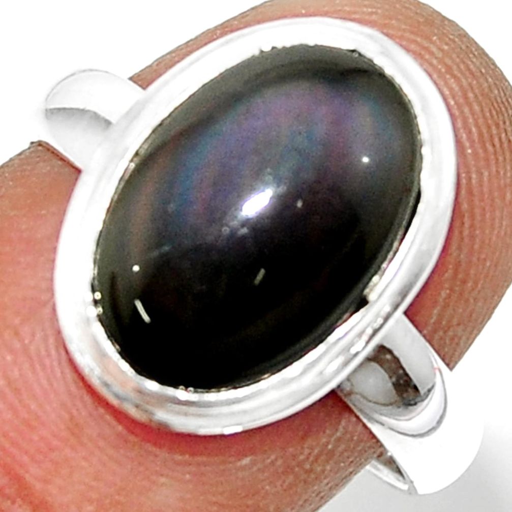 925 silver 5.84cts natural rainbow obsidian eye solitaire ring size 7.5 r39388