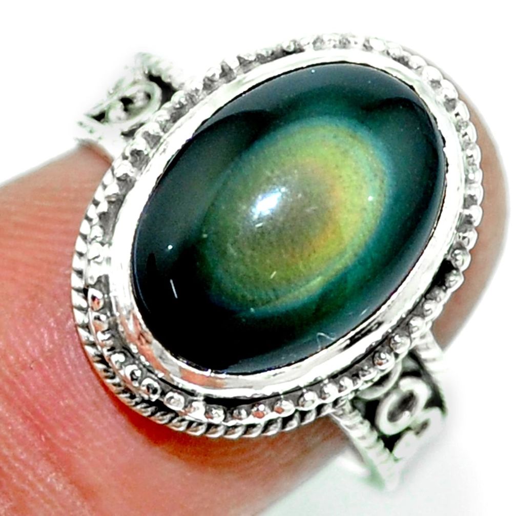 925 silver 6.80cts natural rainbow obsidian eye solitaire ring size 7 r53654