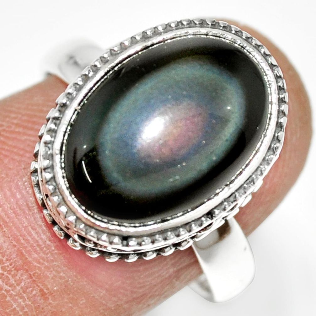 925 silver 6.18cts natural rainbow obsidian eye solitaire ring size 8 r21208